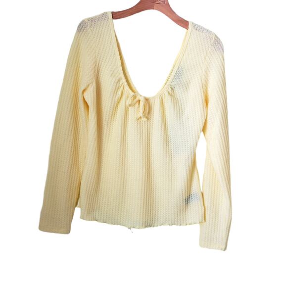 NWT Kendall + Kylie Yellow Waffle Knit  Top Large - Picture 3 of 13